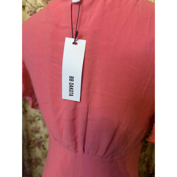NWT! BB Dakota That's Amore Midi Dress Coral Ruffle Sleeves Size 6 - Picture 5 of 7
